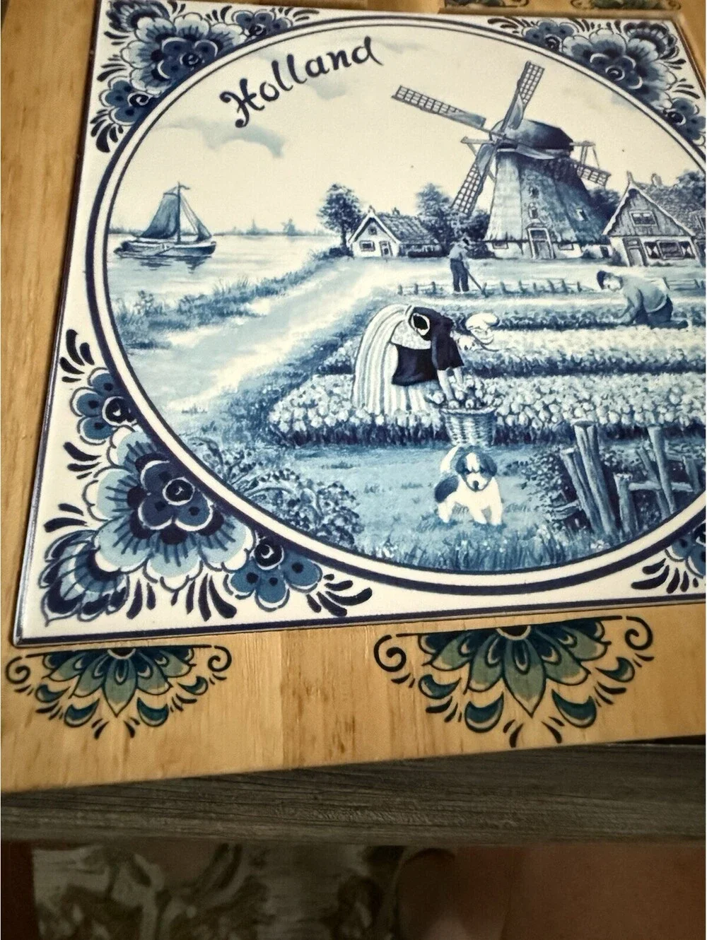Dutch Motif Cutting Board Holland Wooden With Tile